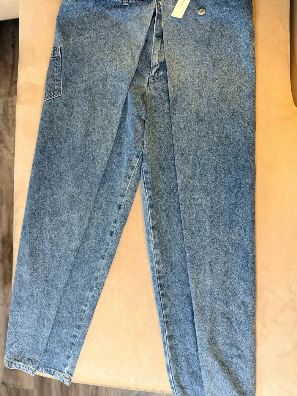 Commense Dark Blue Wide-Leg Wrap Overlay Jeans - Picture 4 of 7